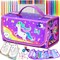 56 PCS Washable Scented Markers Set with Glitter Pencil Case (Purple)